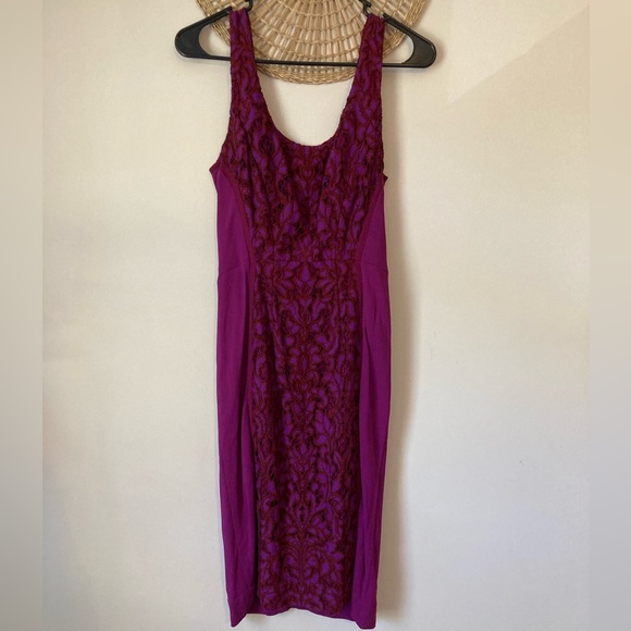 Diane Von Furstenberg Strapless Purple Sheath Dress Dress Red Lace - Picture 1 of 14